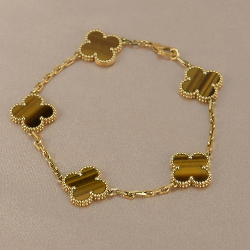 Bracelet Élégant Trèfle Œil de Tigre