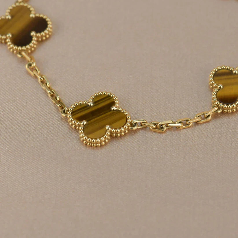 Bracelet Élégant Trèfle Œil de Tigre