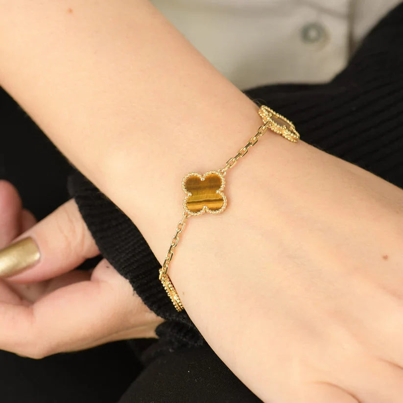 Bracelet Élégant Trèfle Œil de Tigre