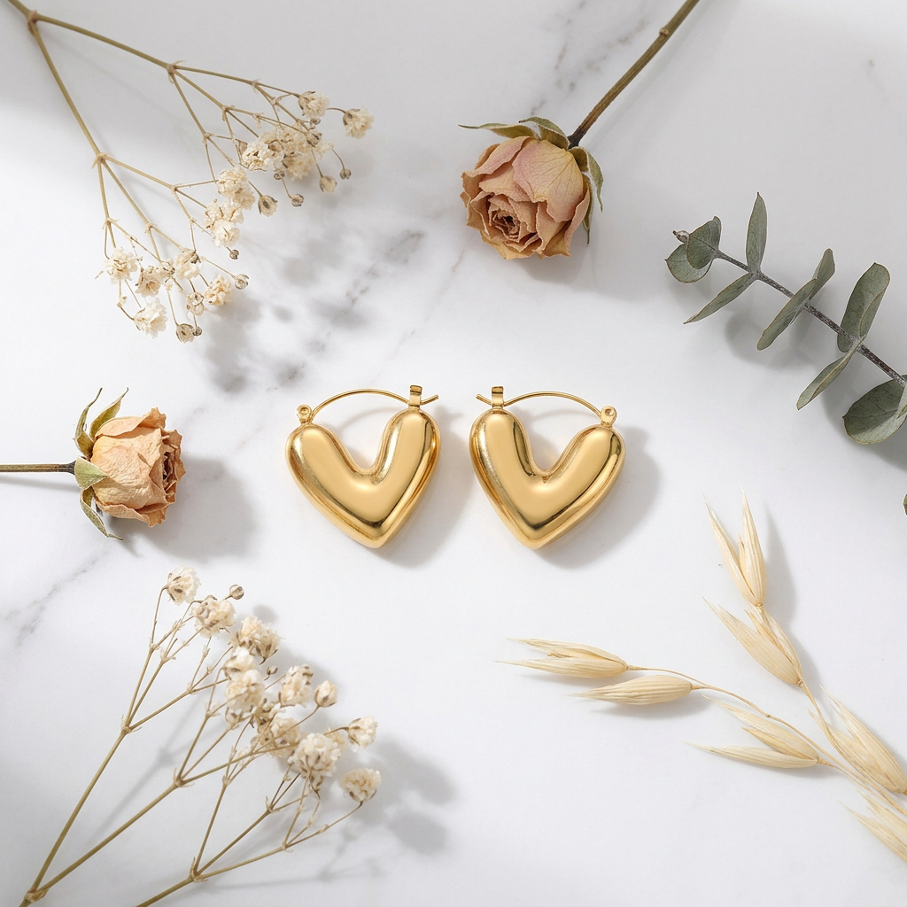 Boucles d’oreilles créoles cœur doré bombé